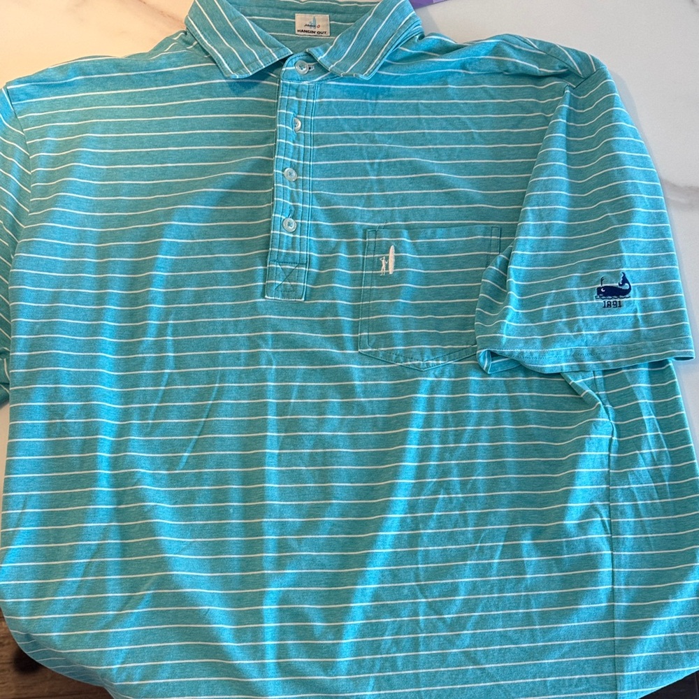 Maidstone Club aqua and white striped polo. Johnnie - O size L